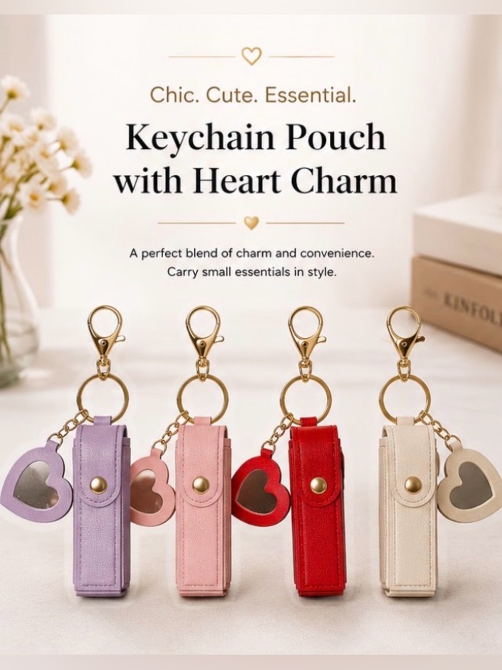 Heart Keychain Lipstick Holder Purple, Pink, Red, White your choice NWT